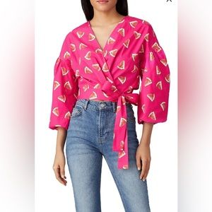Color Me Courtney Emily Wrap Top in Pink Watermelon Print